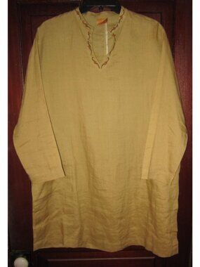 Cheyenne Sz XL L Tunic Kimono Blouse Top 100% Linen Embroidered Pockets Popover